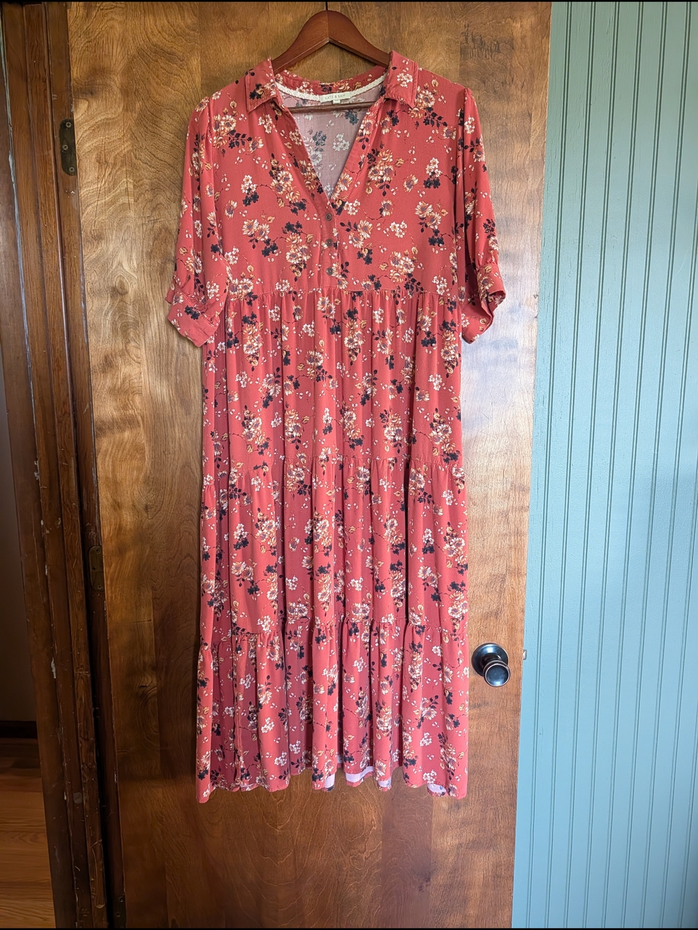 Floral Tiered V-Neck Maxi Dress in Coral
